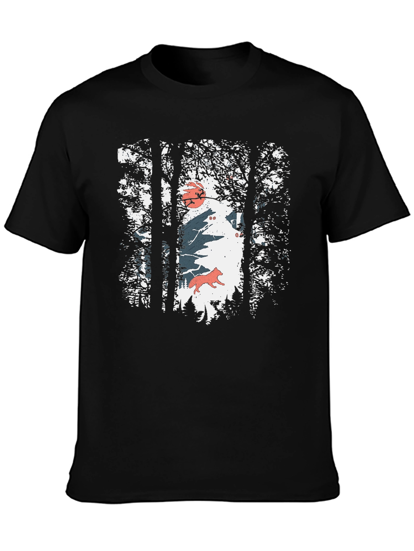 Nature Wolf Graphic Print Black T-Shirt