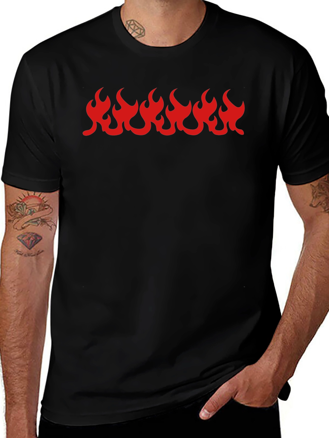 Black T-Shirt with Red Flame Graphic