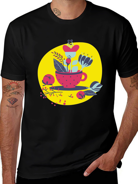 Floral Tea Cup Graphic T-Shirt