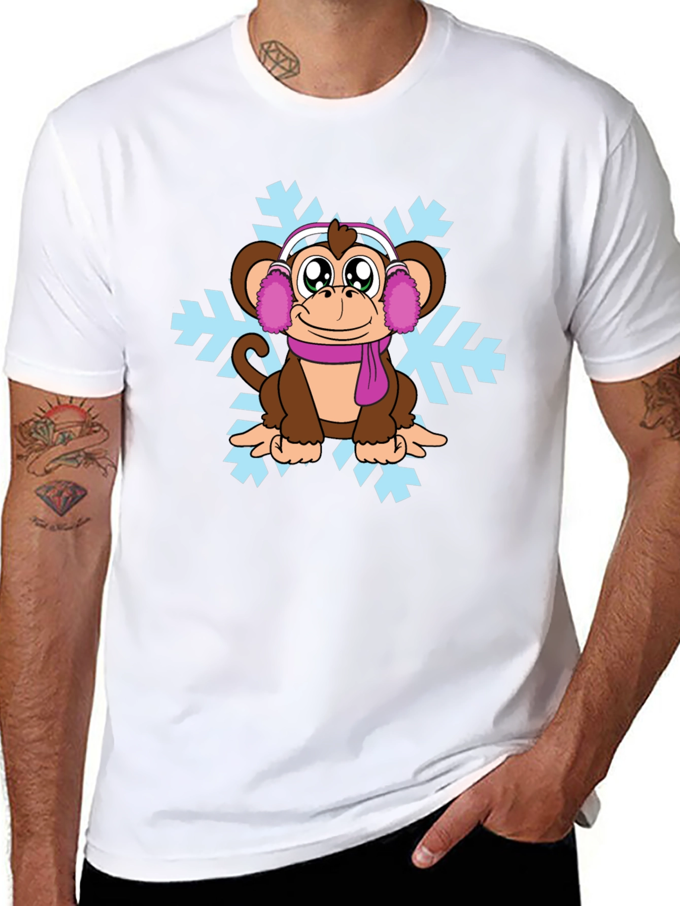 Winter Monkey T-Shirt - Cute Cartoon Graphic Tee