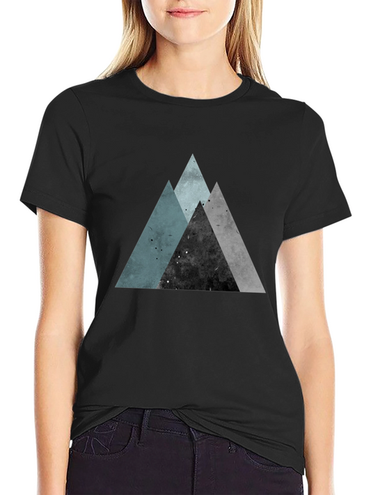 Geometric Mountain Print Black T-Shirt