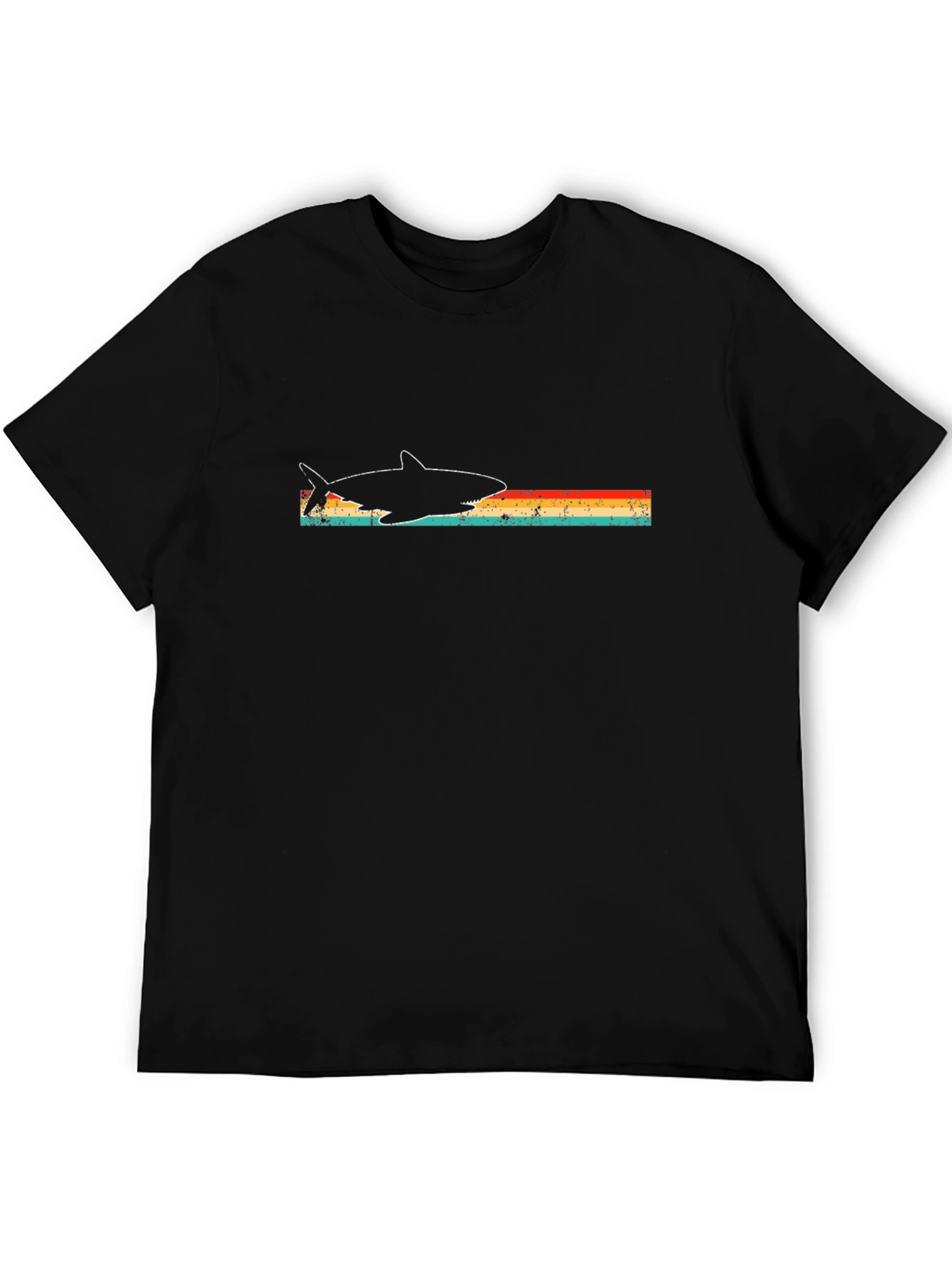 Retro Shark Graphic Tee - Black Cotton T-Shirt