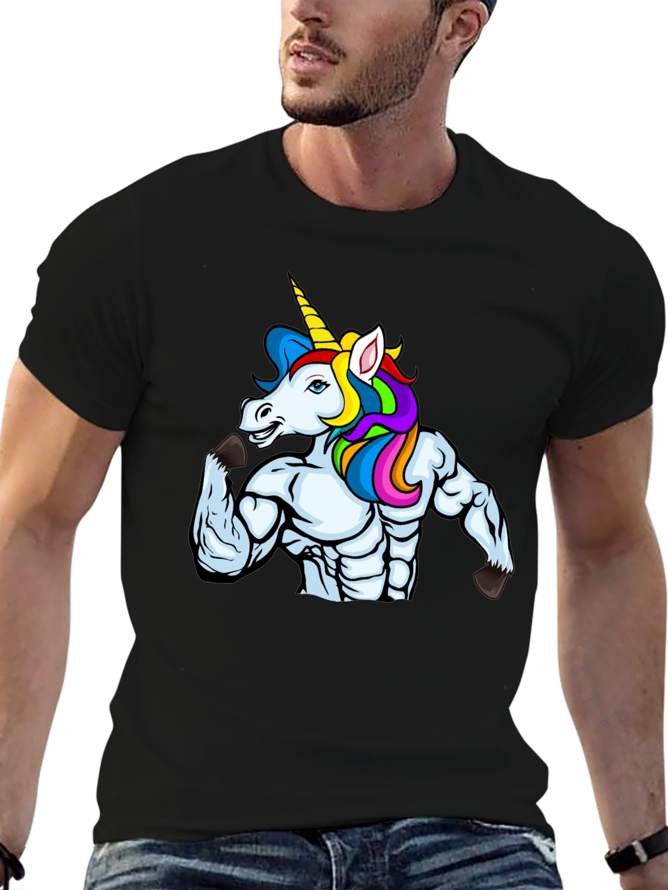 Muscular Unicorn Graphic Black T-Shirt
