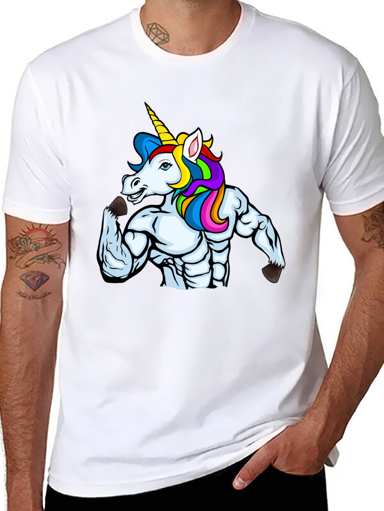 Muscular Unicorn Graphic Black T-Shirt