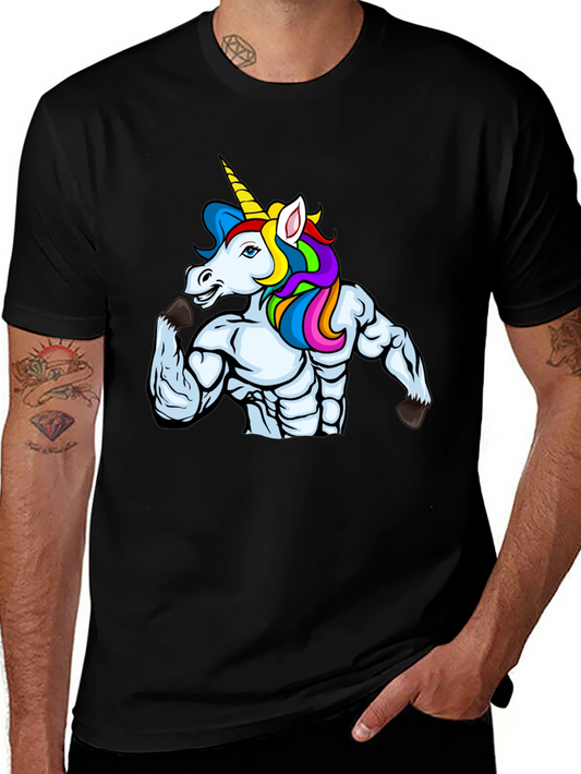 Muscular Unicorn Graphic Black T-Shirt
