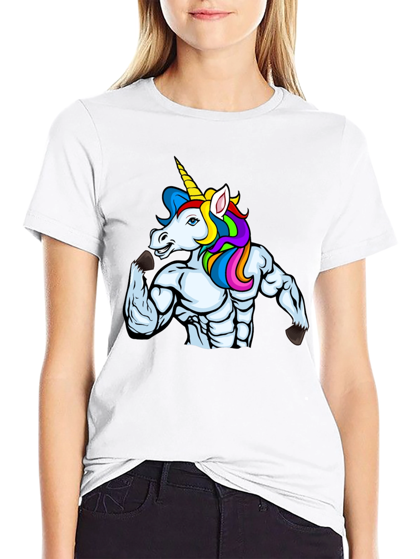 Muscular Unicorn Graphic Black T-Shirt