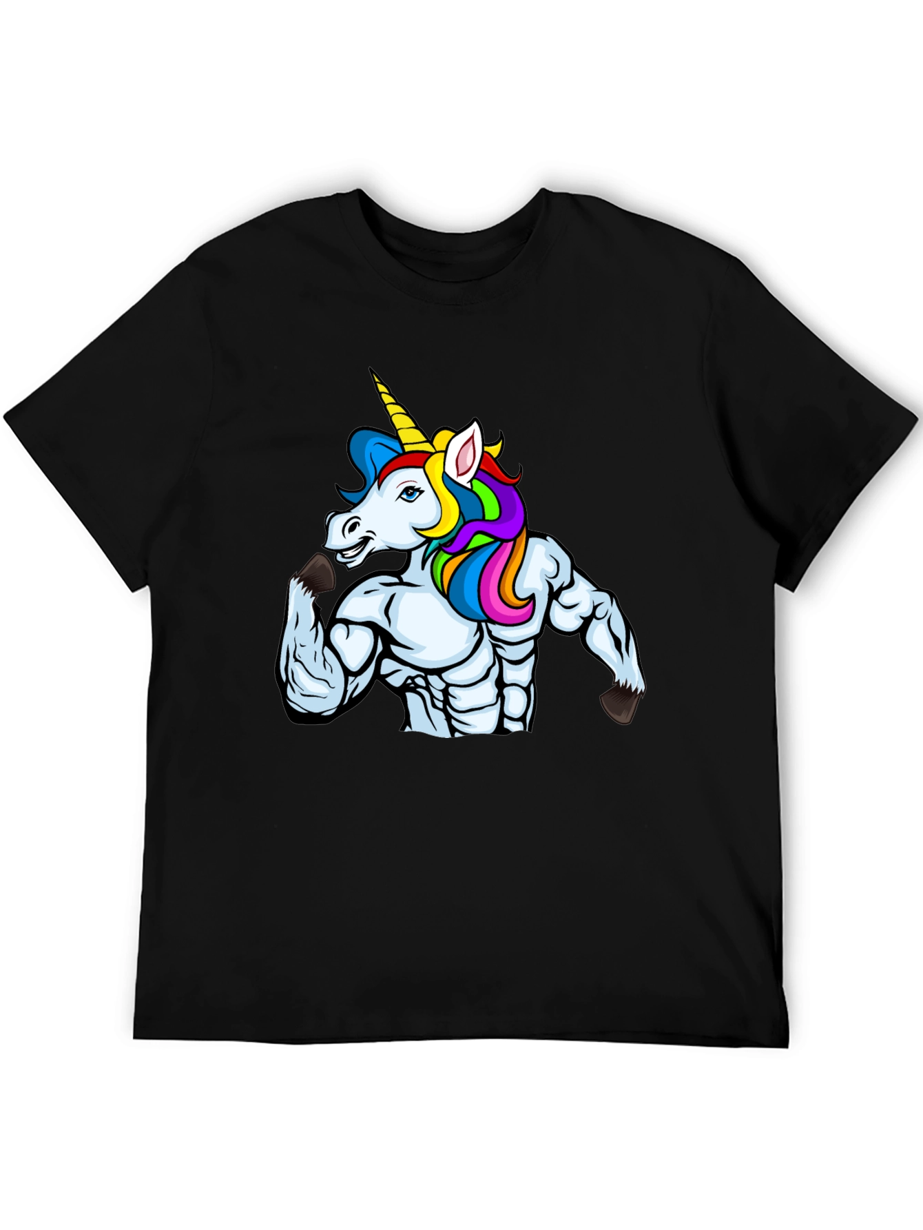 Muscular Unicorn Graphic Black T-Shirt