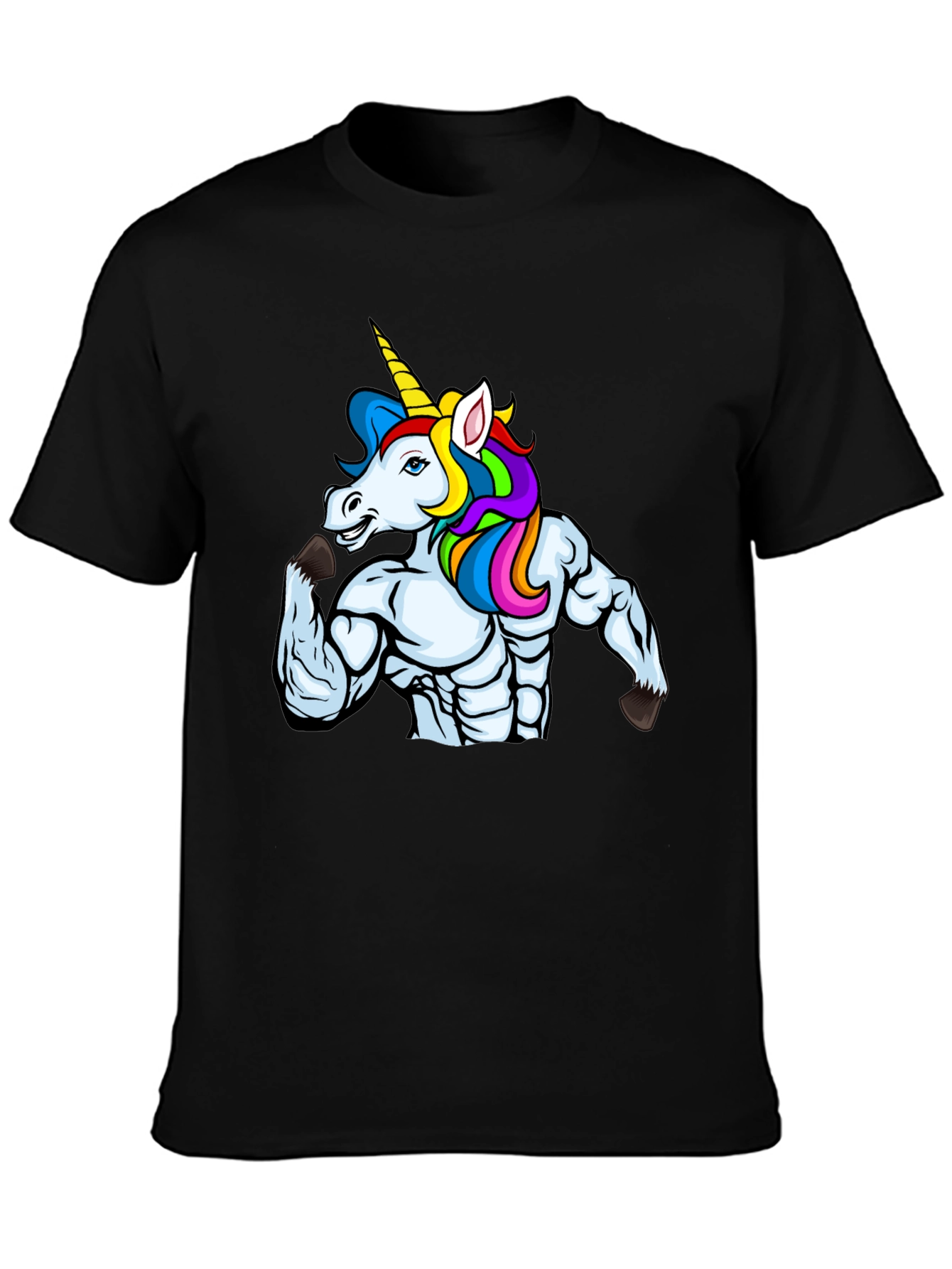 Muscular Unicorn Graphic Black T-Shirt