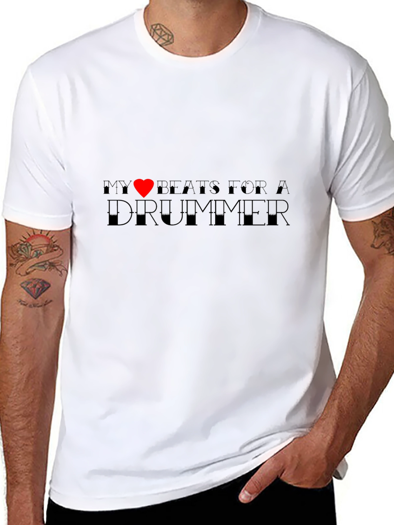My Heart Beats For A Drummer Black T-Shirt