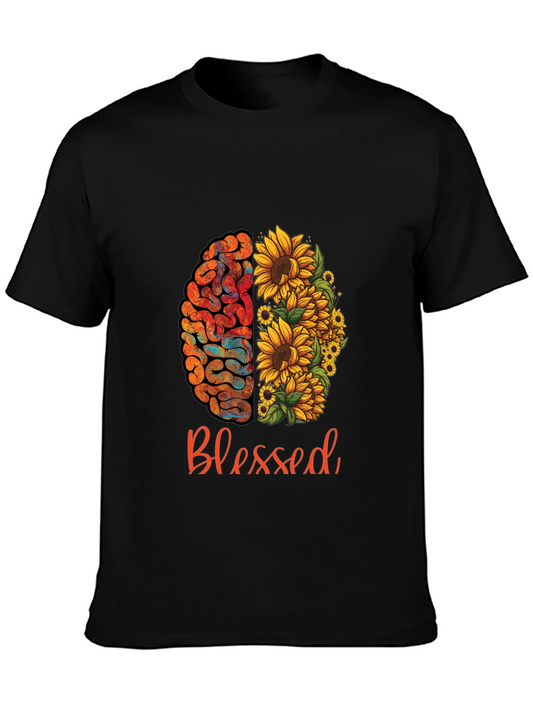 Blessed Brain & Sunflower Graphic Tee - Unisex Cotton T-Shirt
