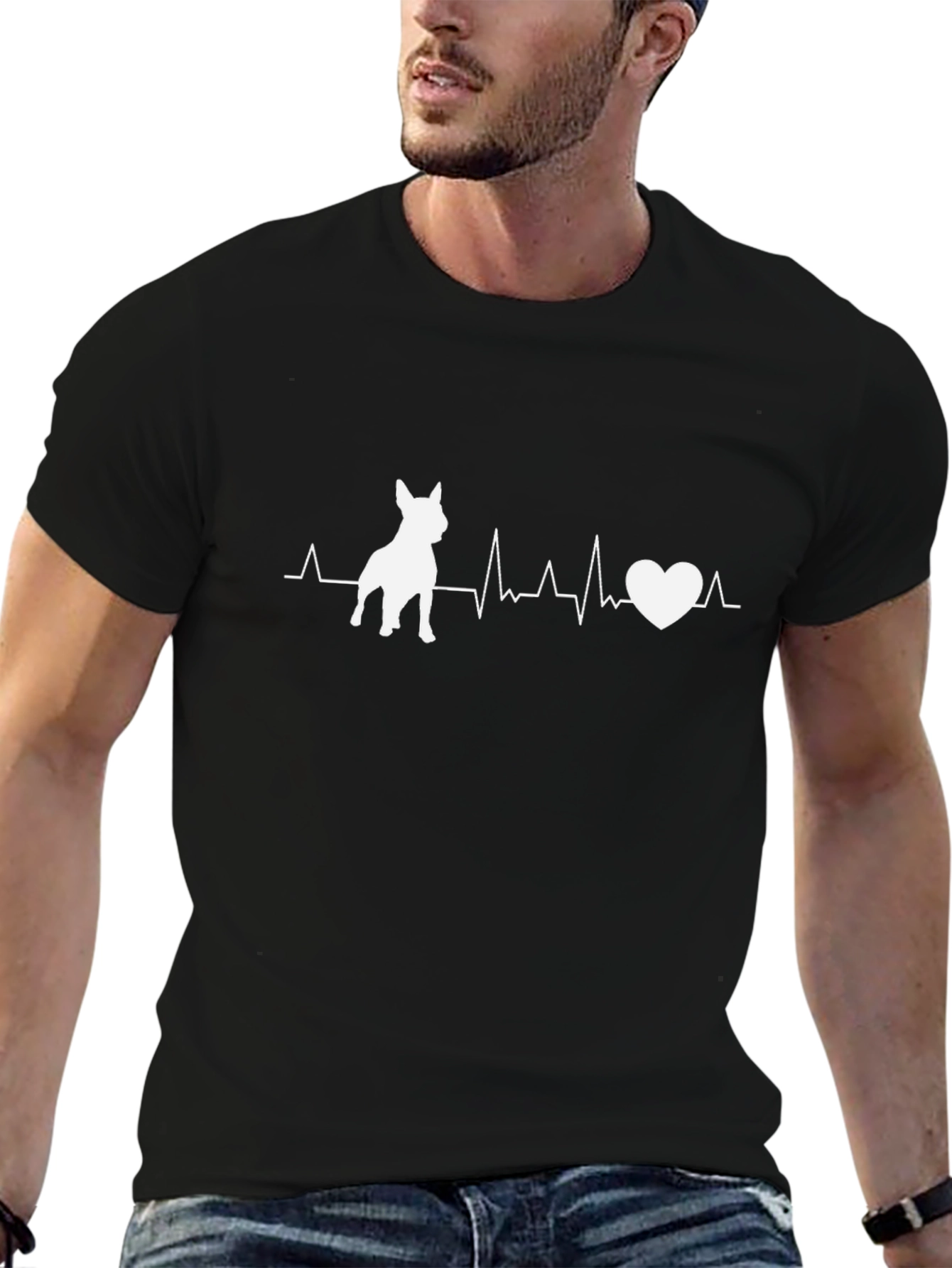Dog Lover Heartbeat Graphic T-Shirt - Black