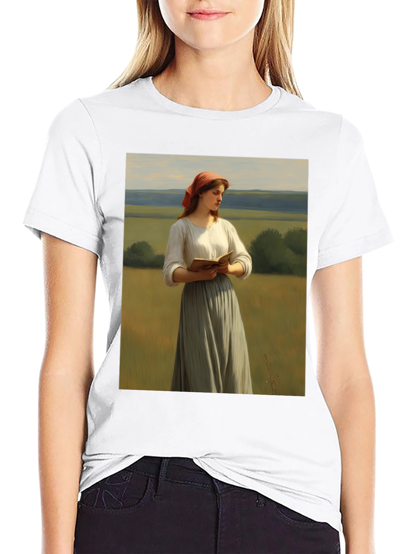 Artistic T-Shirt with Reader in the Field Design