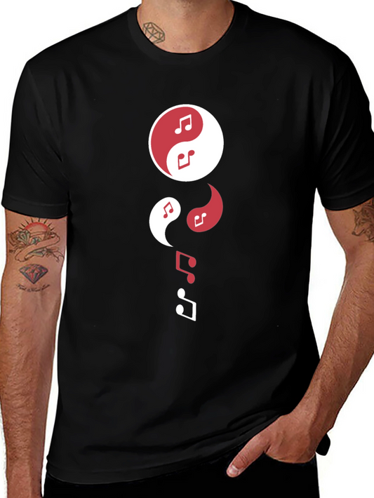 Yin Yang Music Notes Graphic Tee - Stylish Black T-Shirt