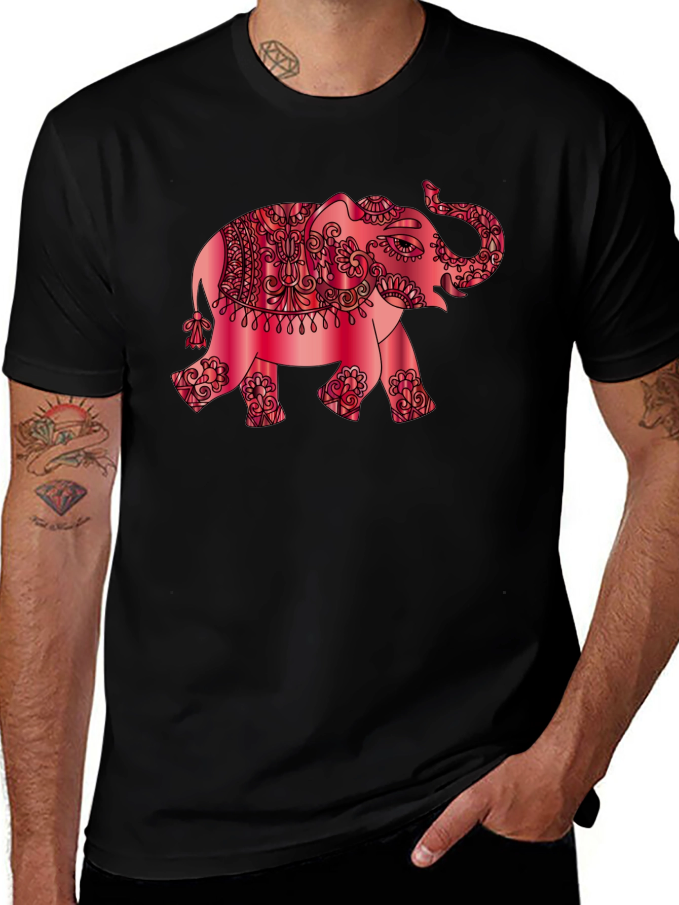 Elephant Graphic Tee - Stylish Mens Black T-Shirt
