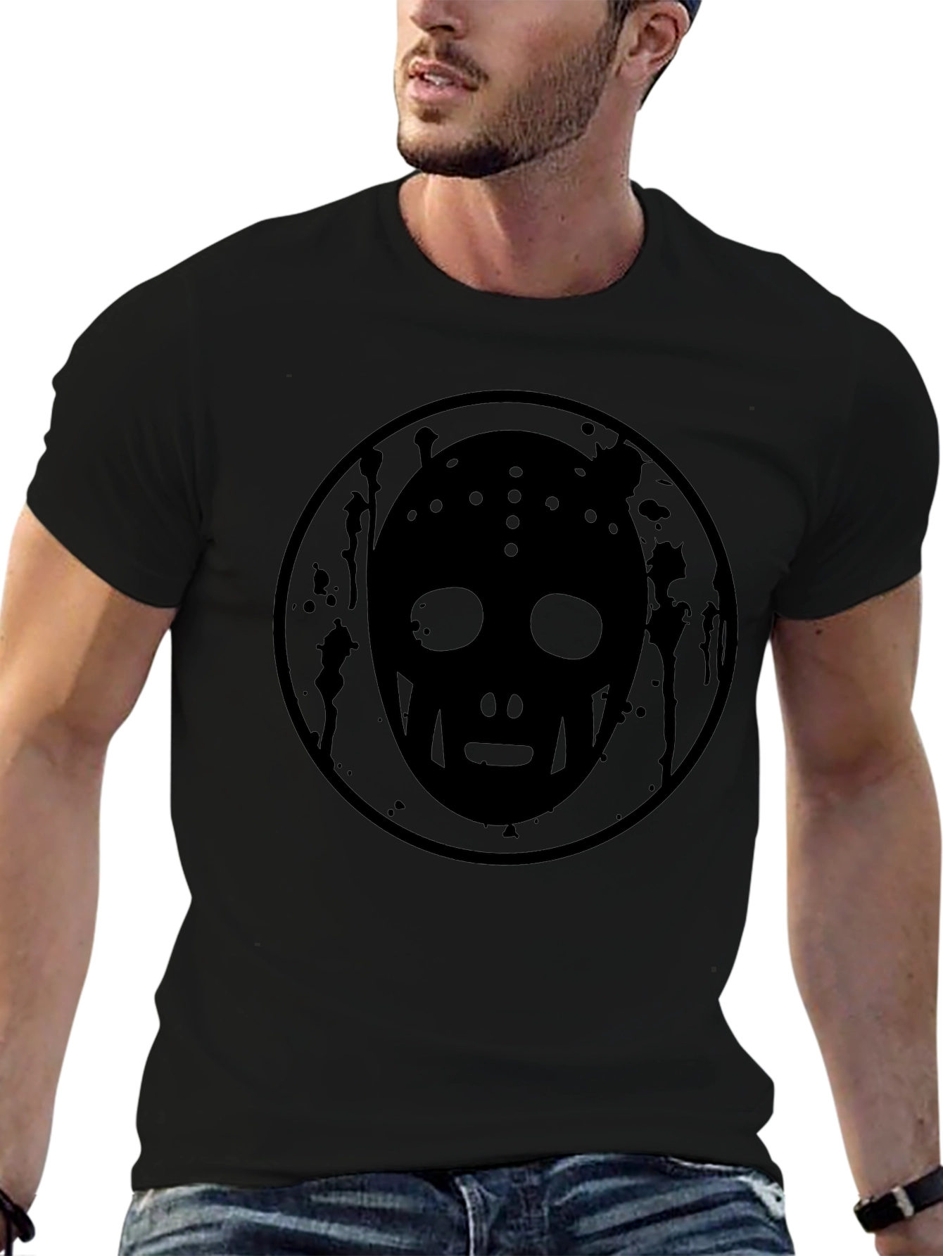 Mens Black Hockey Mask Graphic Tee