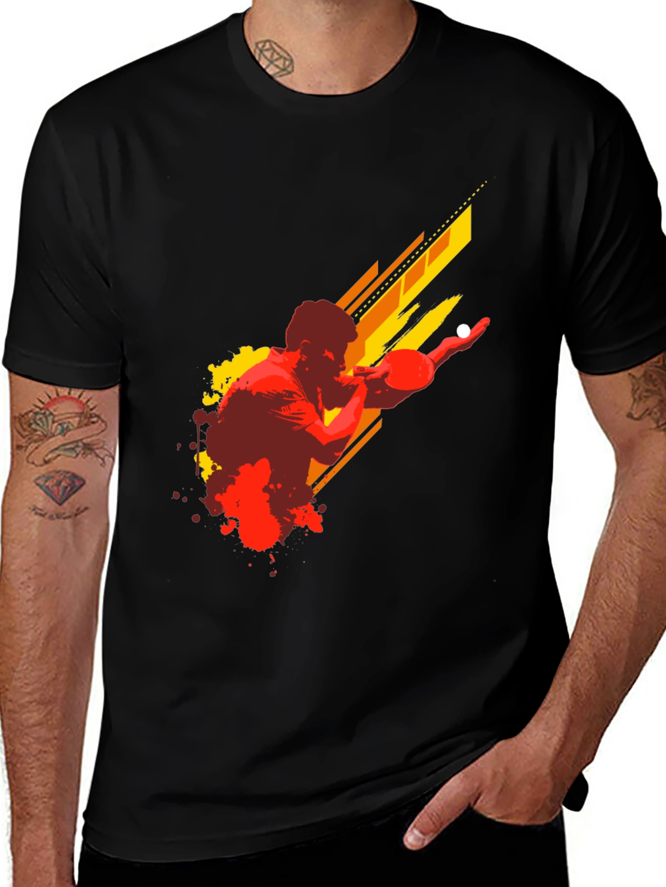 Ping Pong Player Graphic Tee - Black