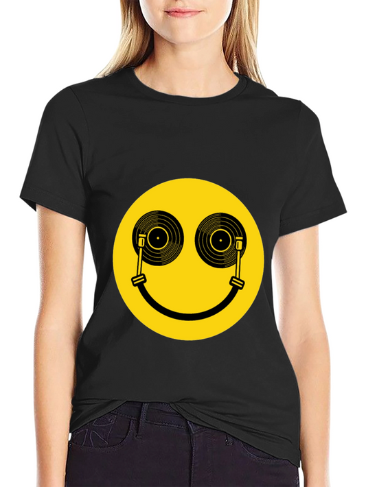 Smiley Face DJ Turntable Graphic Tee - Black