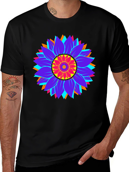 Psychedelic Sunflower Graphic Tee - Black