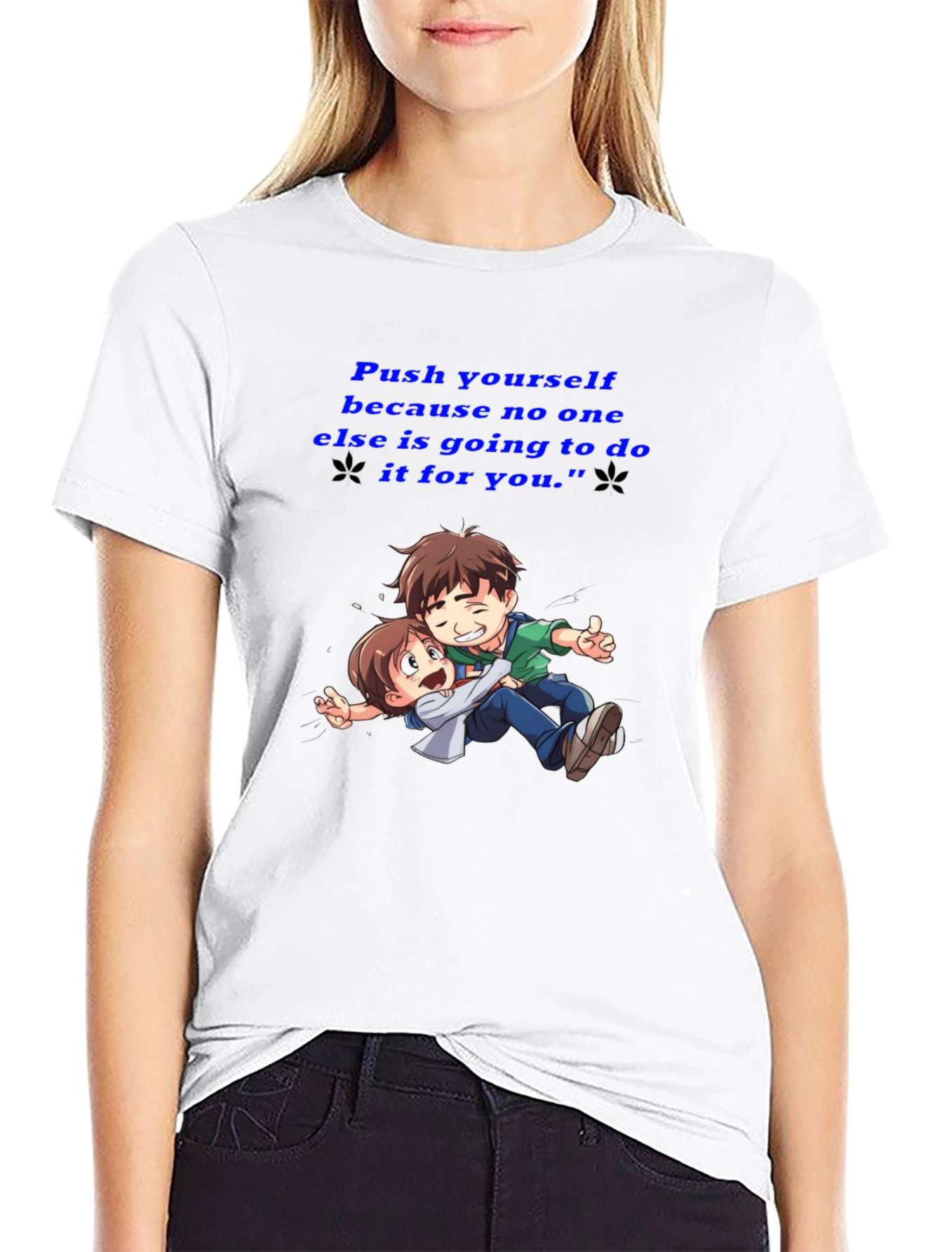 Motivational Black T-Shirt: Push Yourself Anime Design