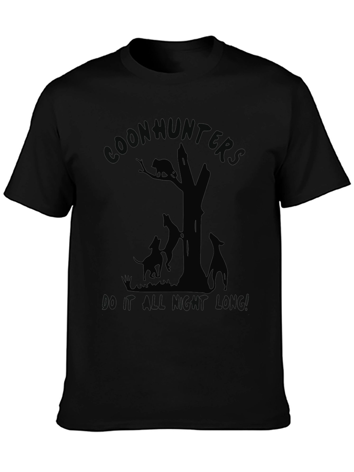 Coon Hunters All Night Long Black Graphic Tee