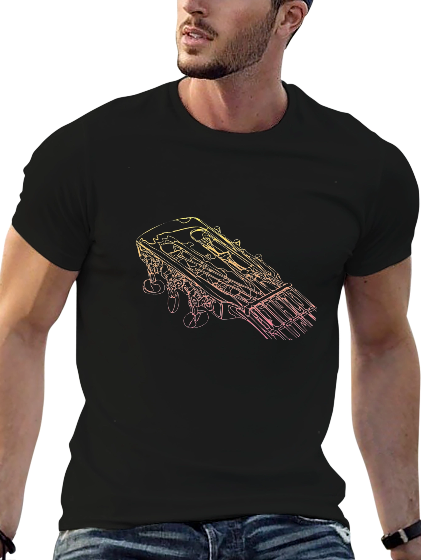 Guitar Headstock Graphic Tee - Black Unisex T-Shirt