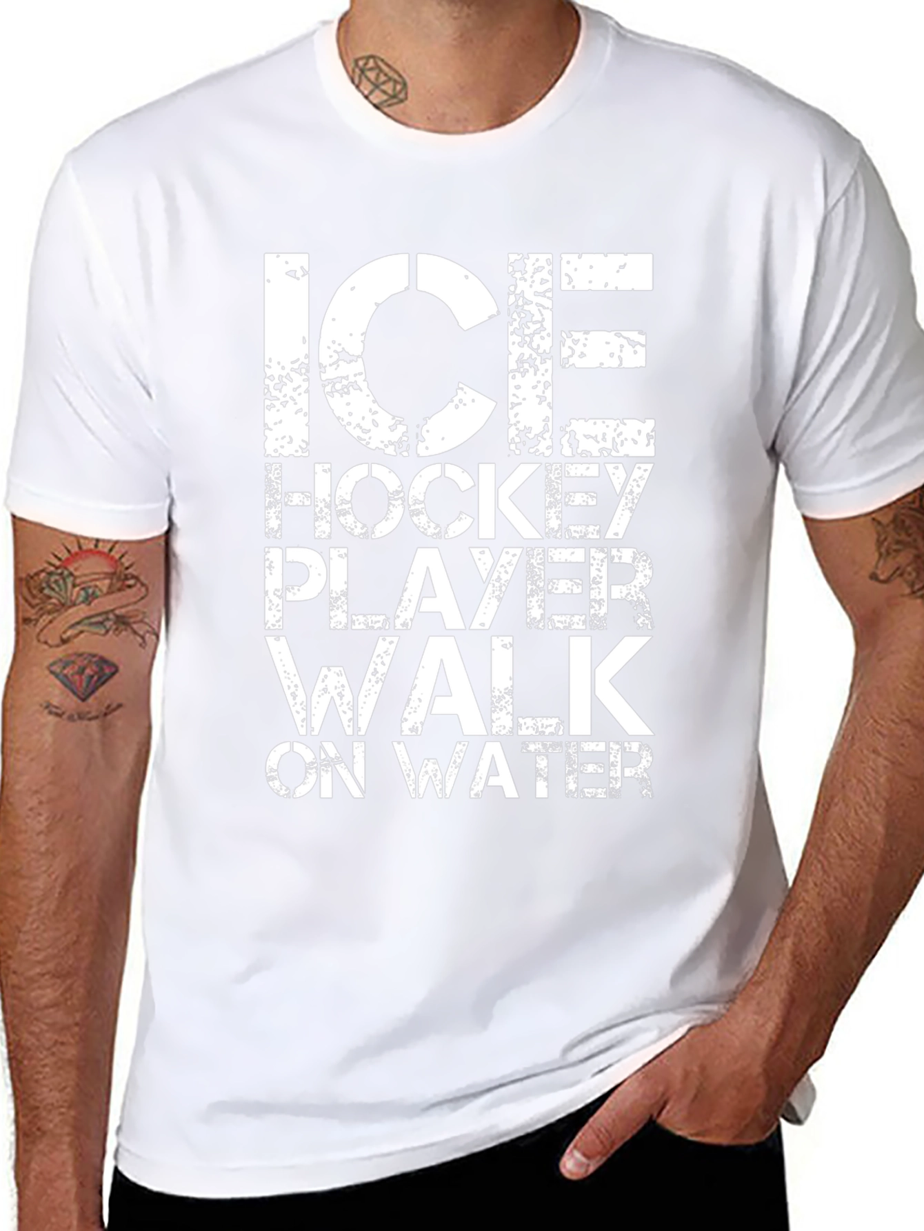 Ice Hockey Player Walk On Water Black T-Shirt
