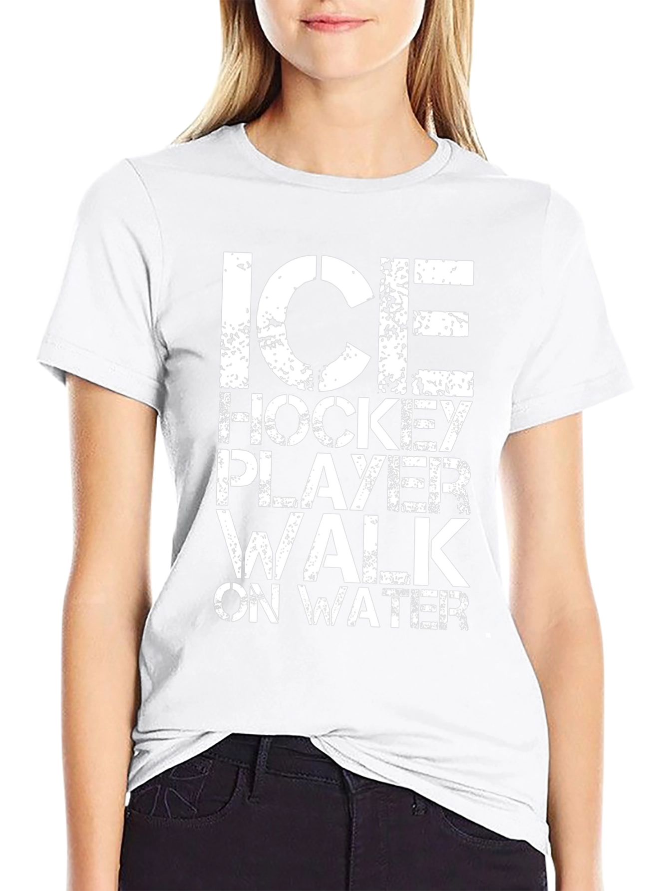 Ice Hockey Player Walk On Water Black T-Shirt