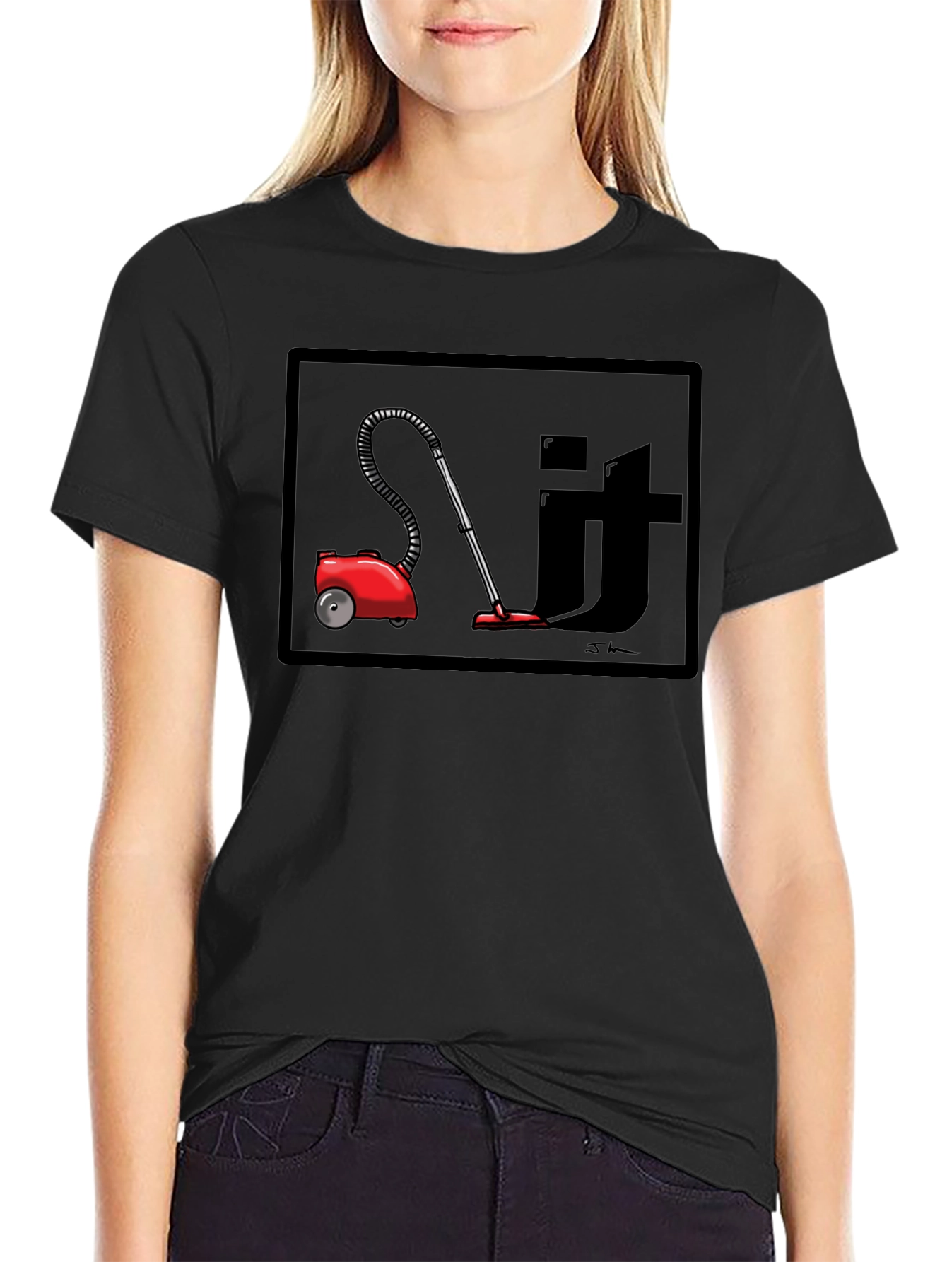 Red Vacuum Clean It Black T-Shirt
