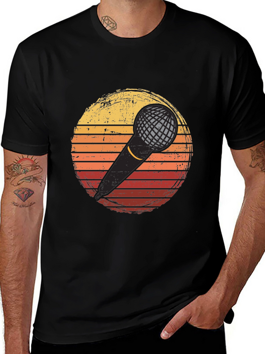 Retro Microphone Sunset Graphic T-Shirt