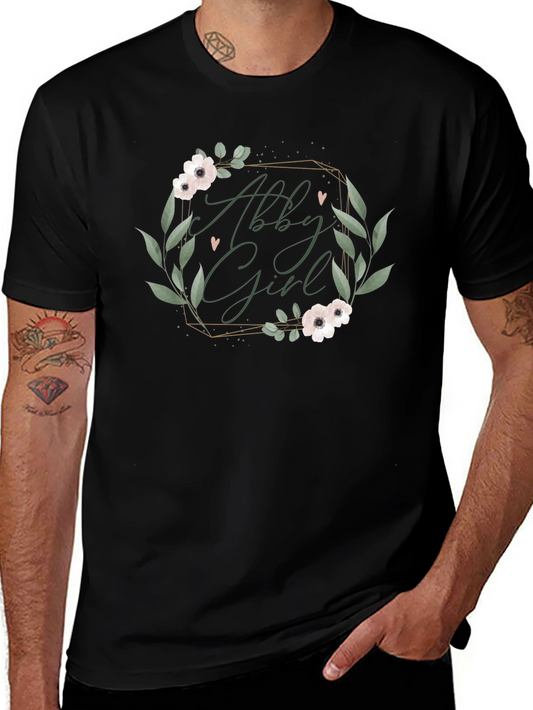Abby Girl Floral Wreath Black T-Shirt