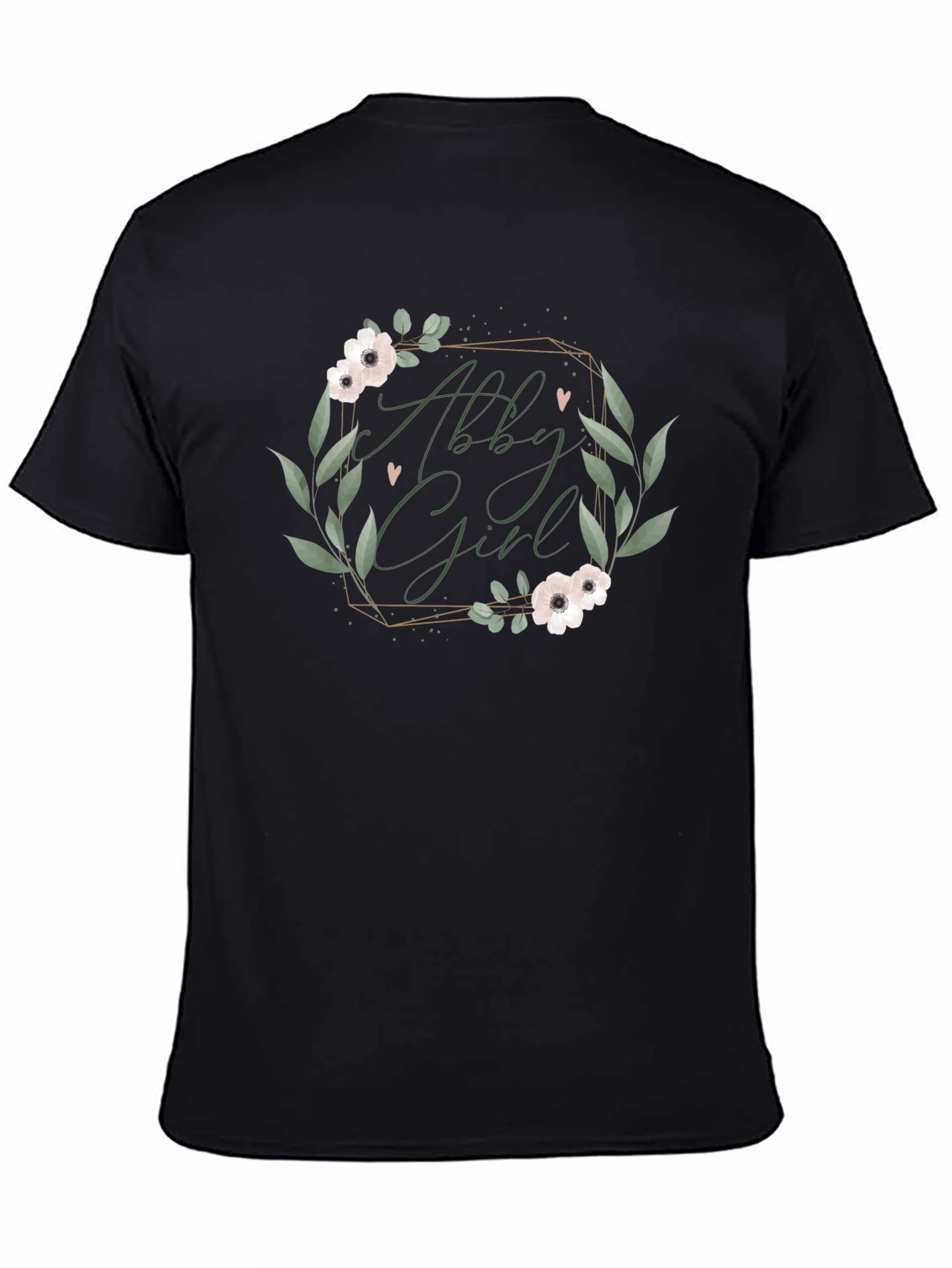 Abby Girl Floral Wreath Black T-Shirt