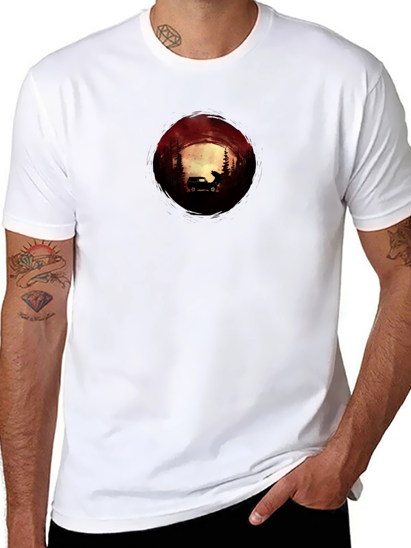 Silhouette Car & Wolf T-Shirt - Adventure Design