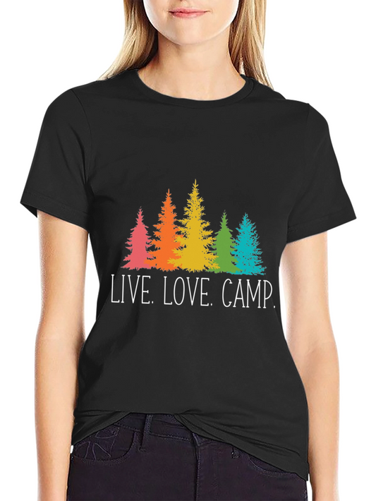 Live. Love. Camp. T-Shirt - Rainbow Tree Graphic Tee