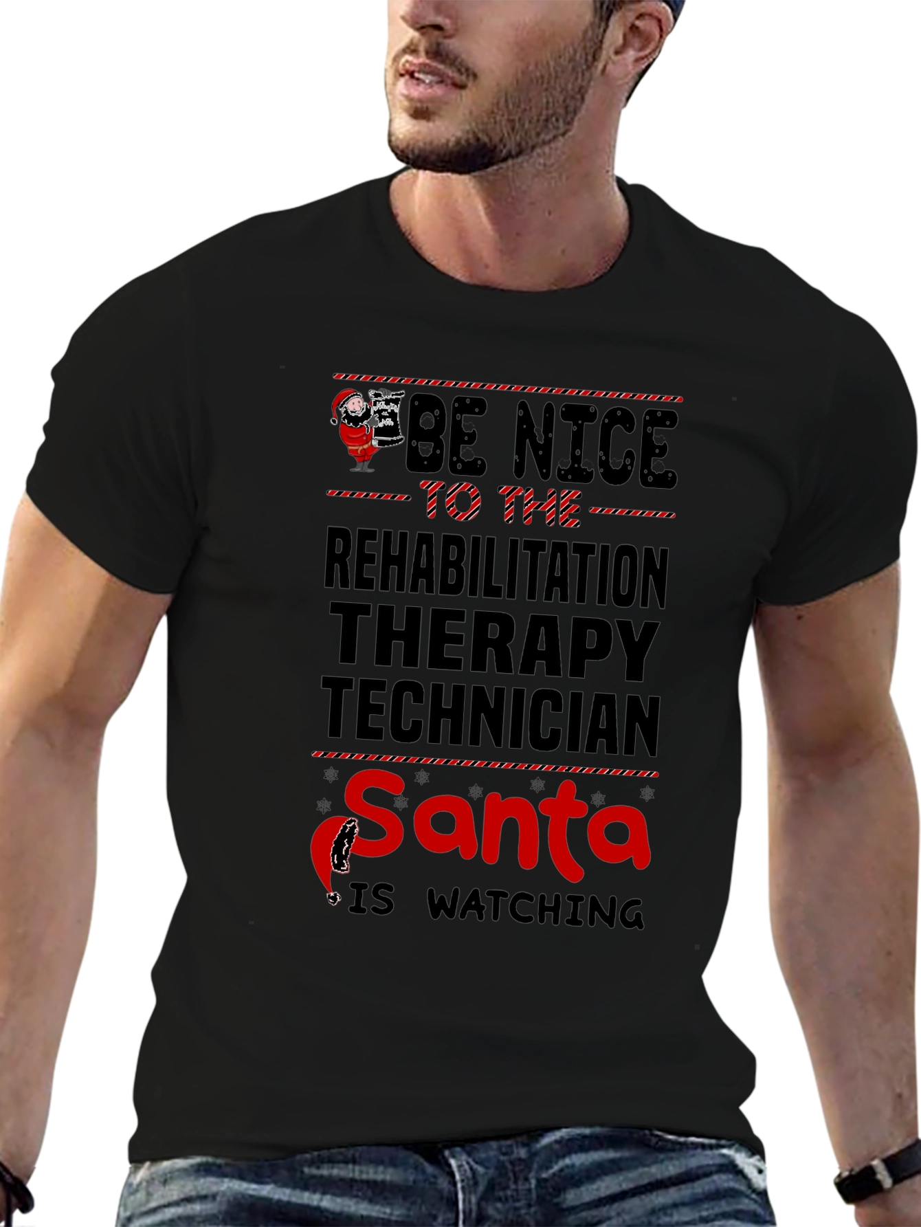 Rehabilitation Therapy Technician Santa Watching T-Shirt
