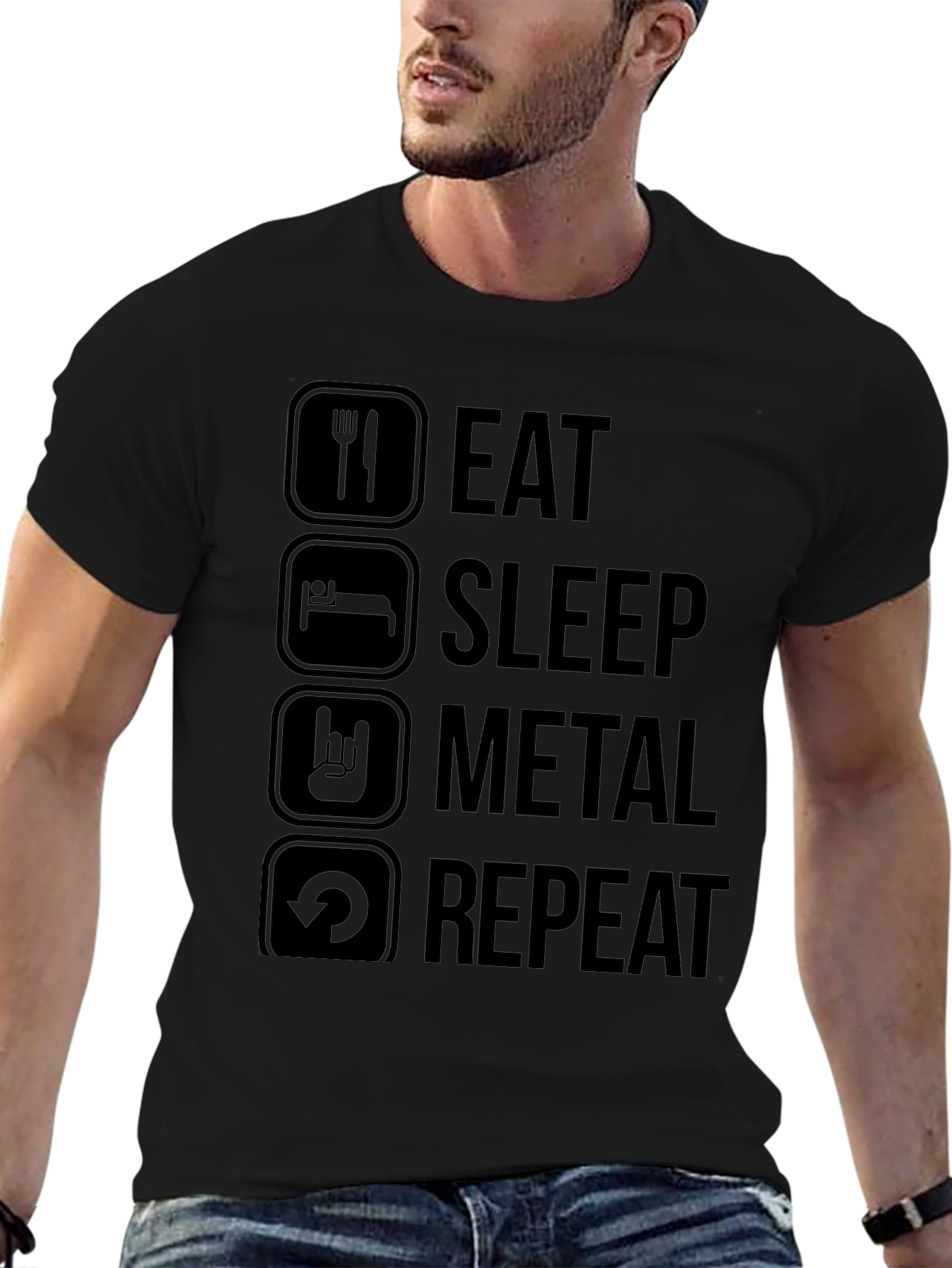 Eat Sleep Metal Repeat Graphic T-Shirt