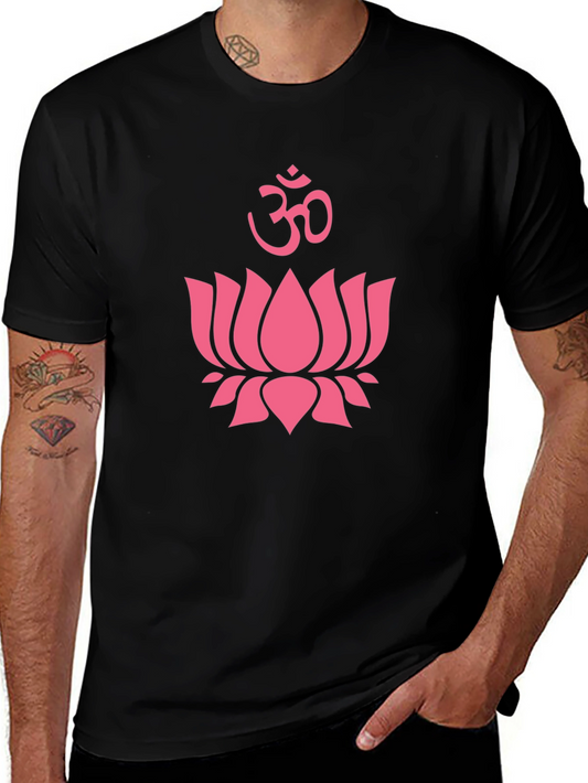 Pink Lotus & Om Symbol Black T-Shirt