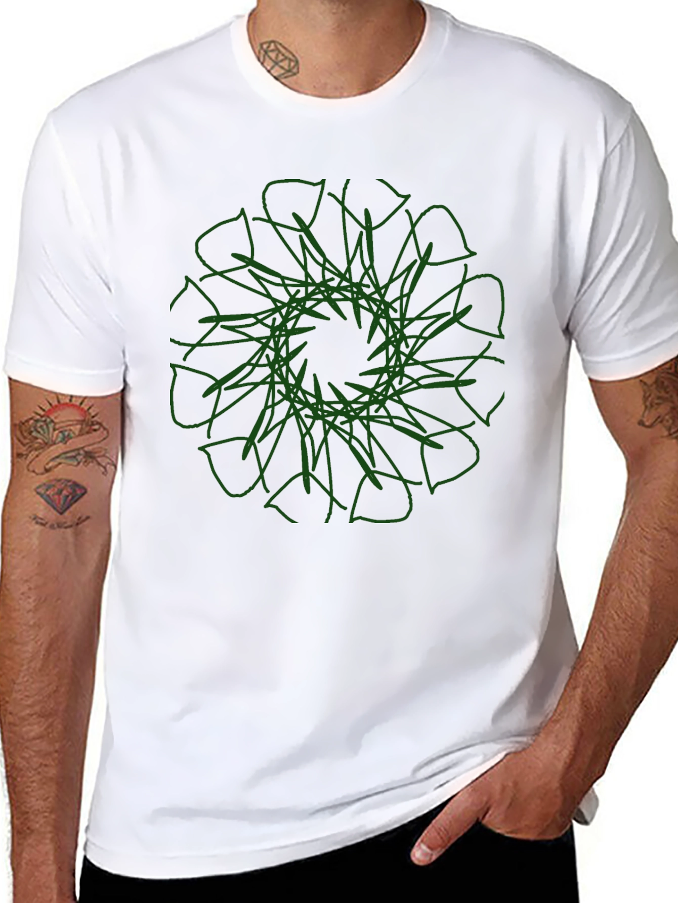 Modern Graphic Tee - Black with Green Mandala Design