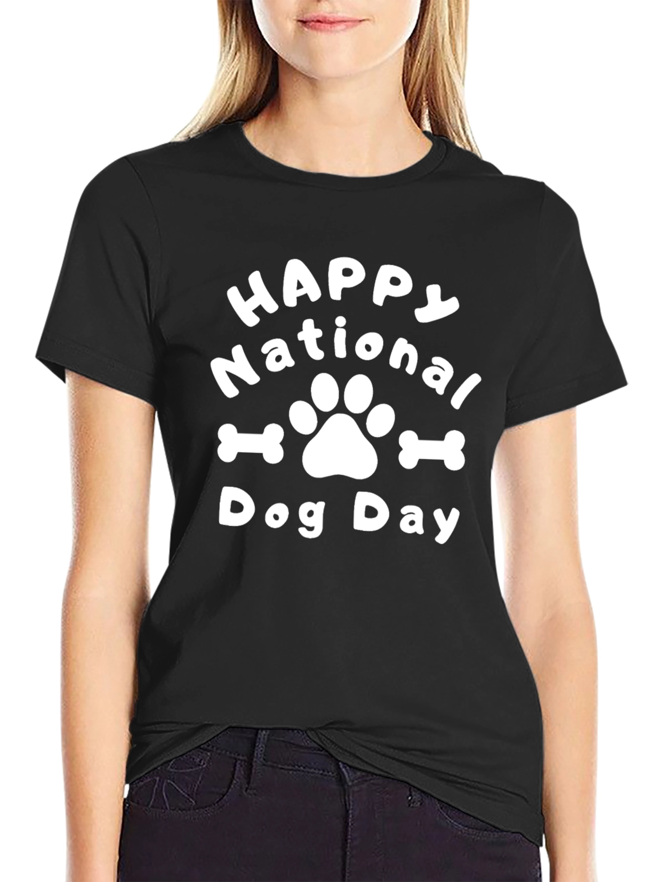 Happy National Dog Day Black T-Shirt