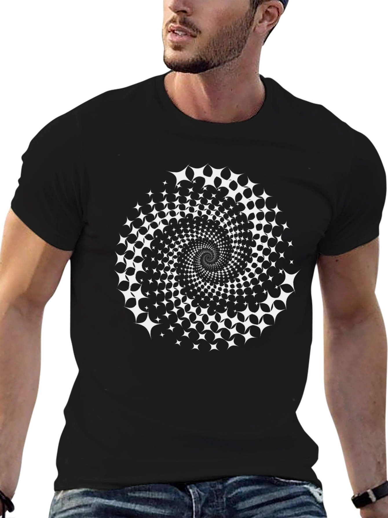 Black T-Shirt with White Optical Illusion Design
