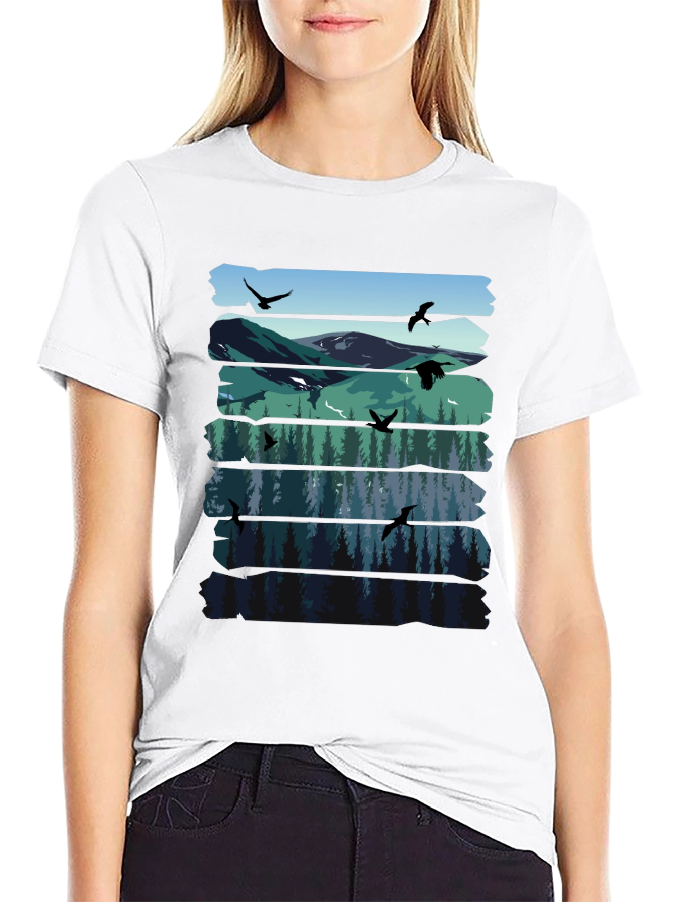Nature Graphic Tee - Mountain & Forest Design