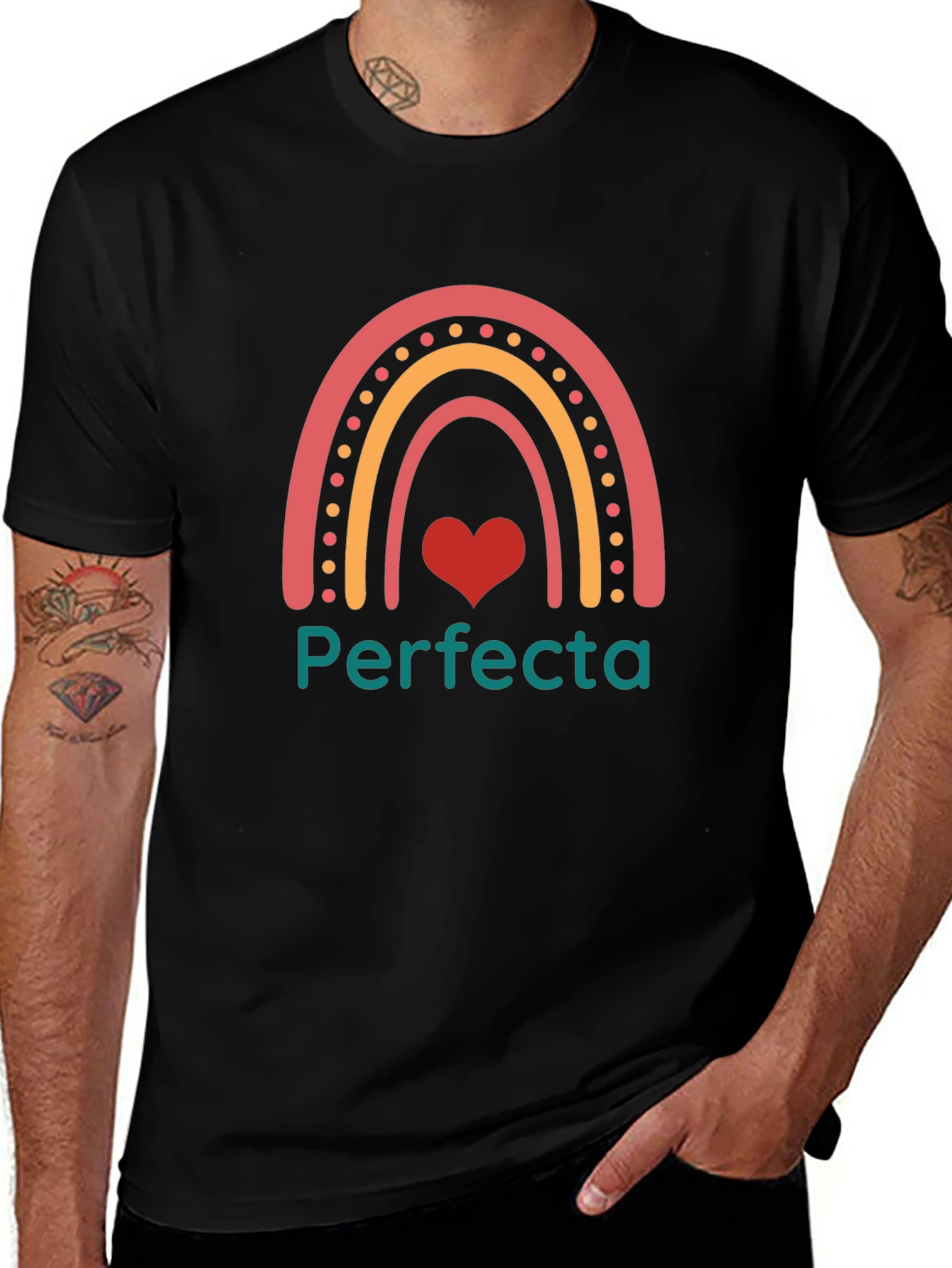 Perfecta Rainbow Heart Graphic T-Shirt - Black