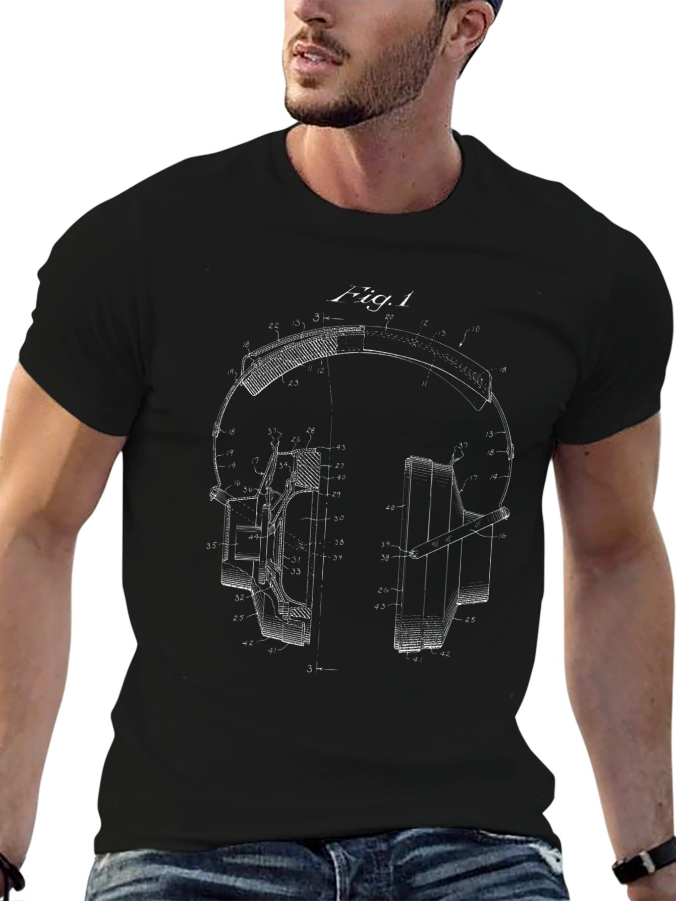 Headphone Patent Print Black T-Shirt