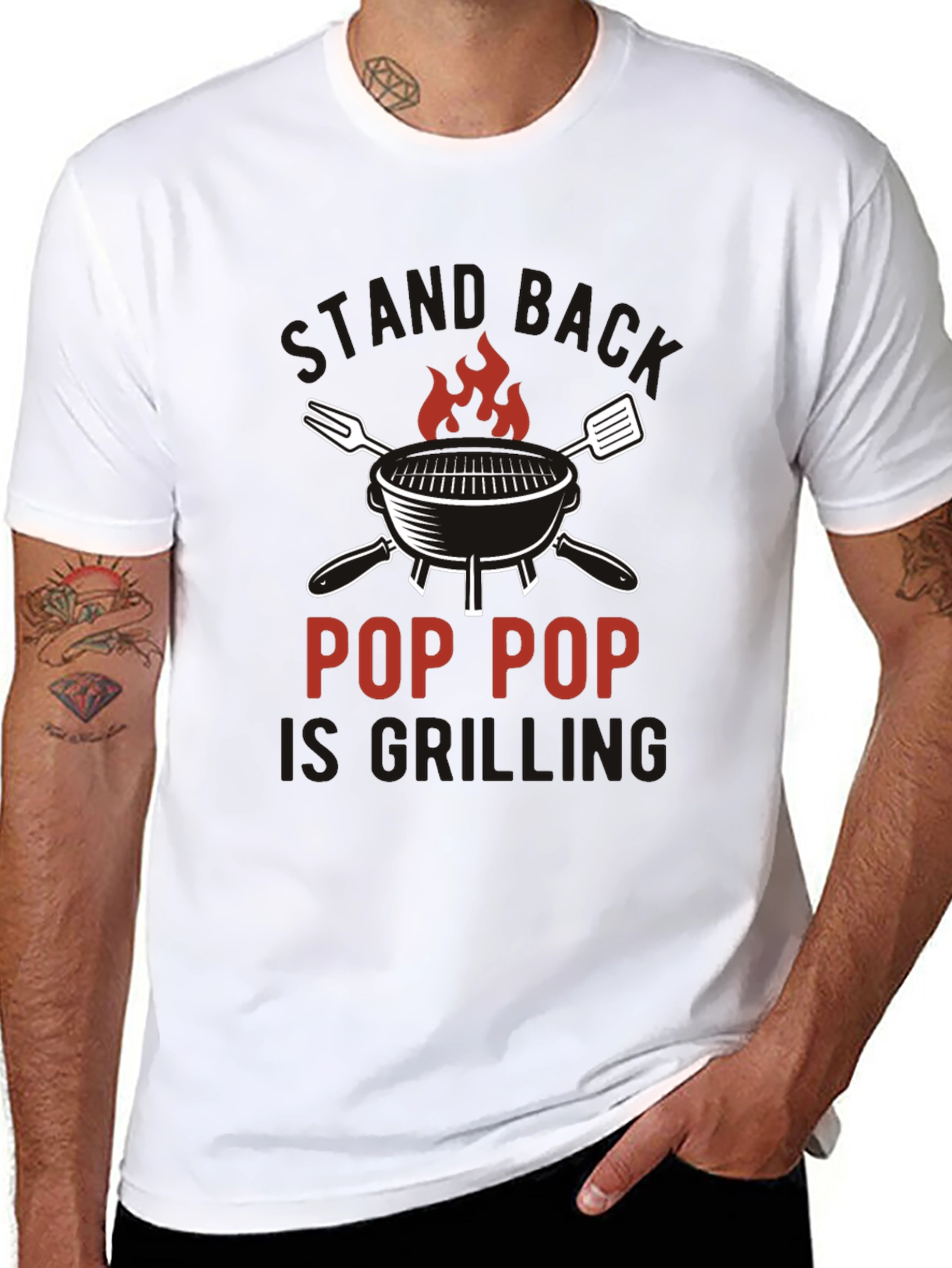 Pop Pop Is Grilling Black T-Shirt BBQ Dad