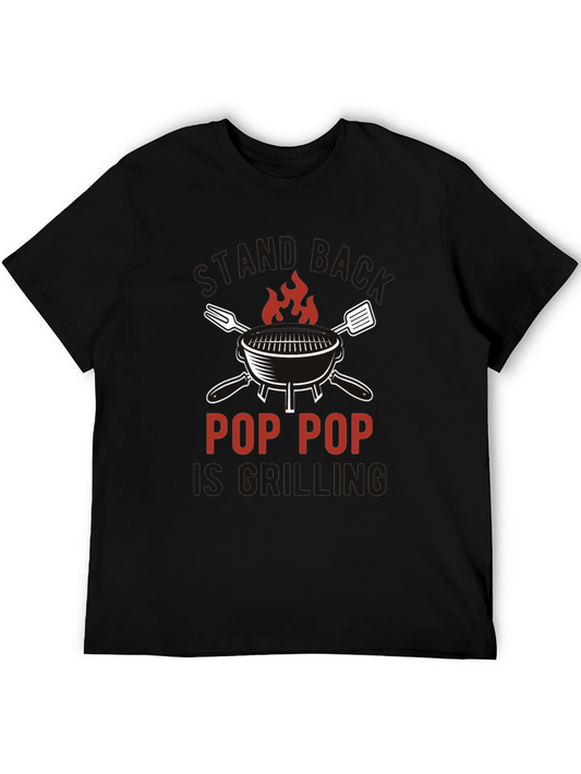Pop Pop Is Grilling Black T-Shirt BBQ Dad