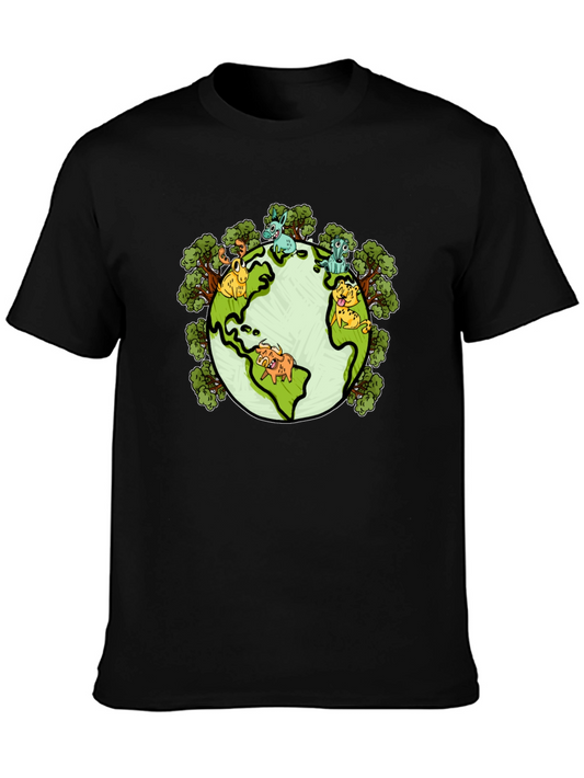Earth Animal Cartoon Graphic Print T-Shirt