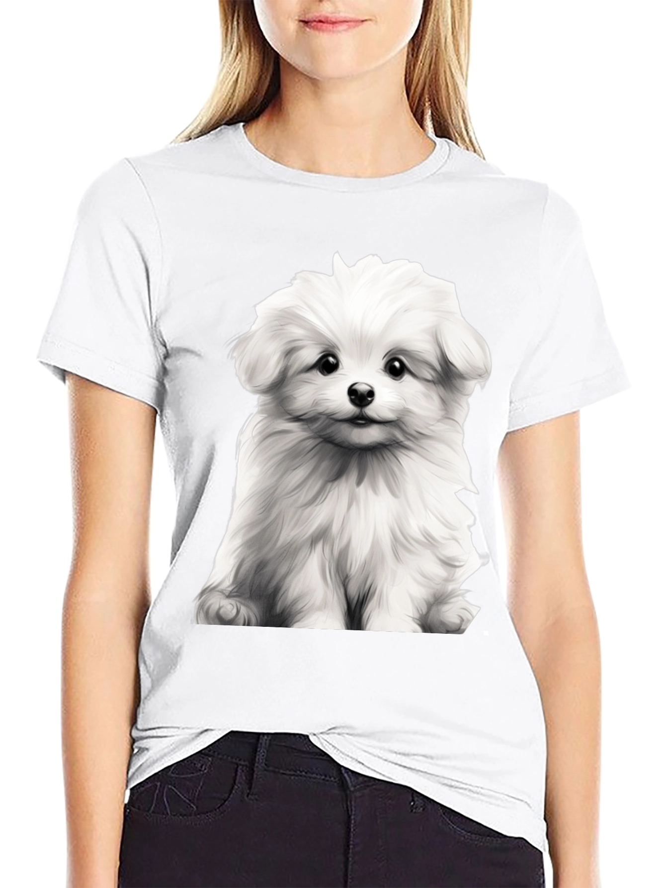 Cute Dog Graphic Black T-Shirt