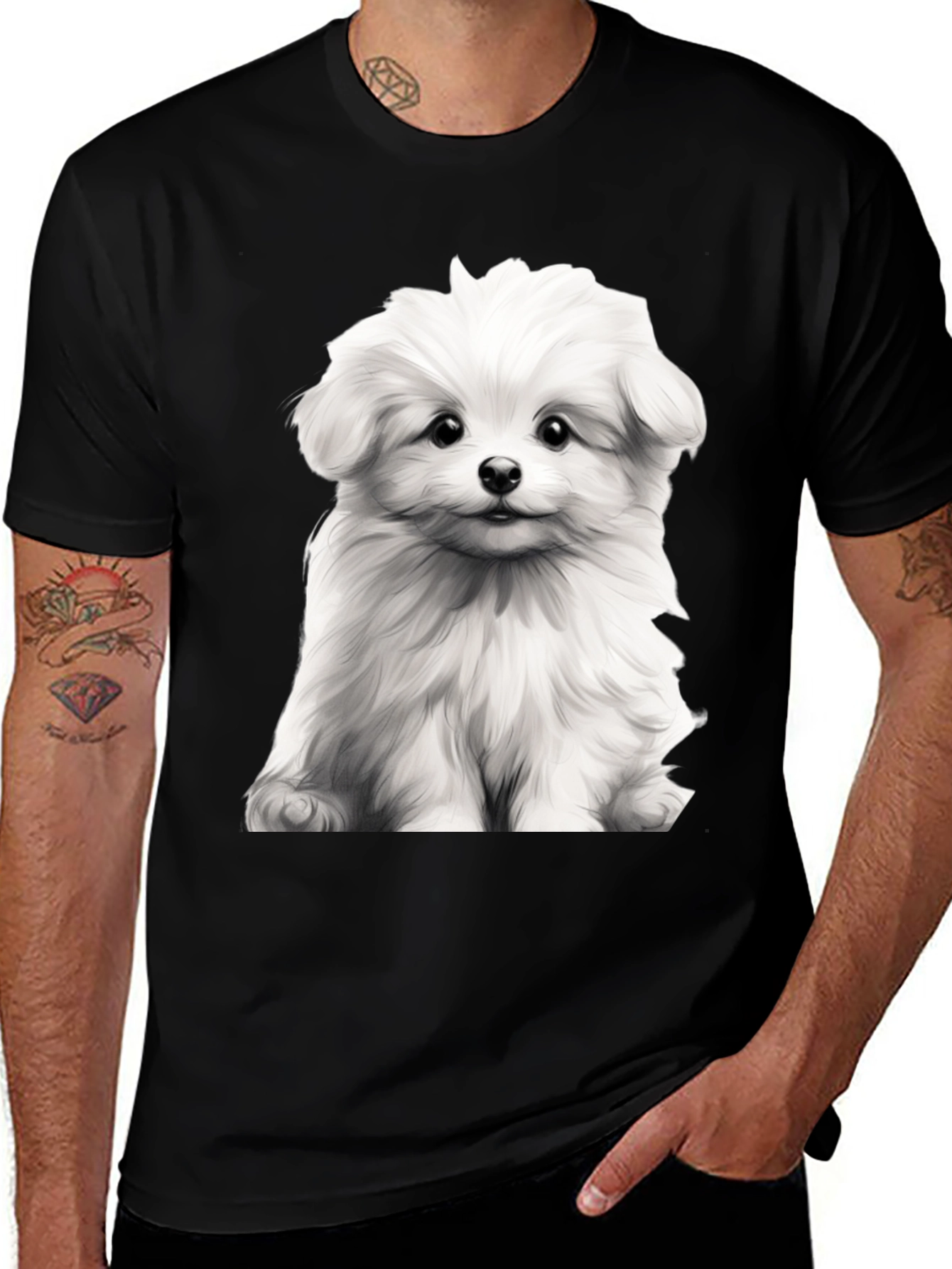 Cute Dog Graphic Black T-Shirt
