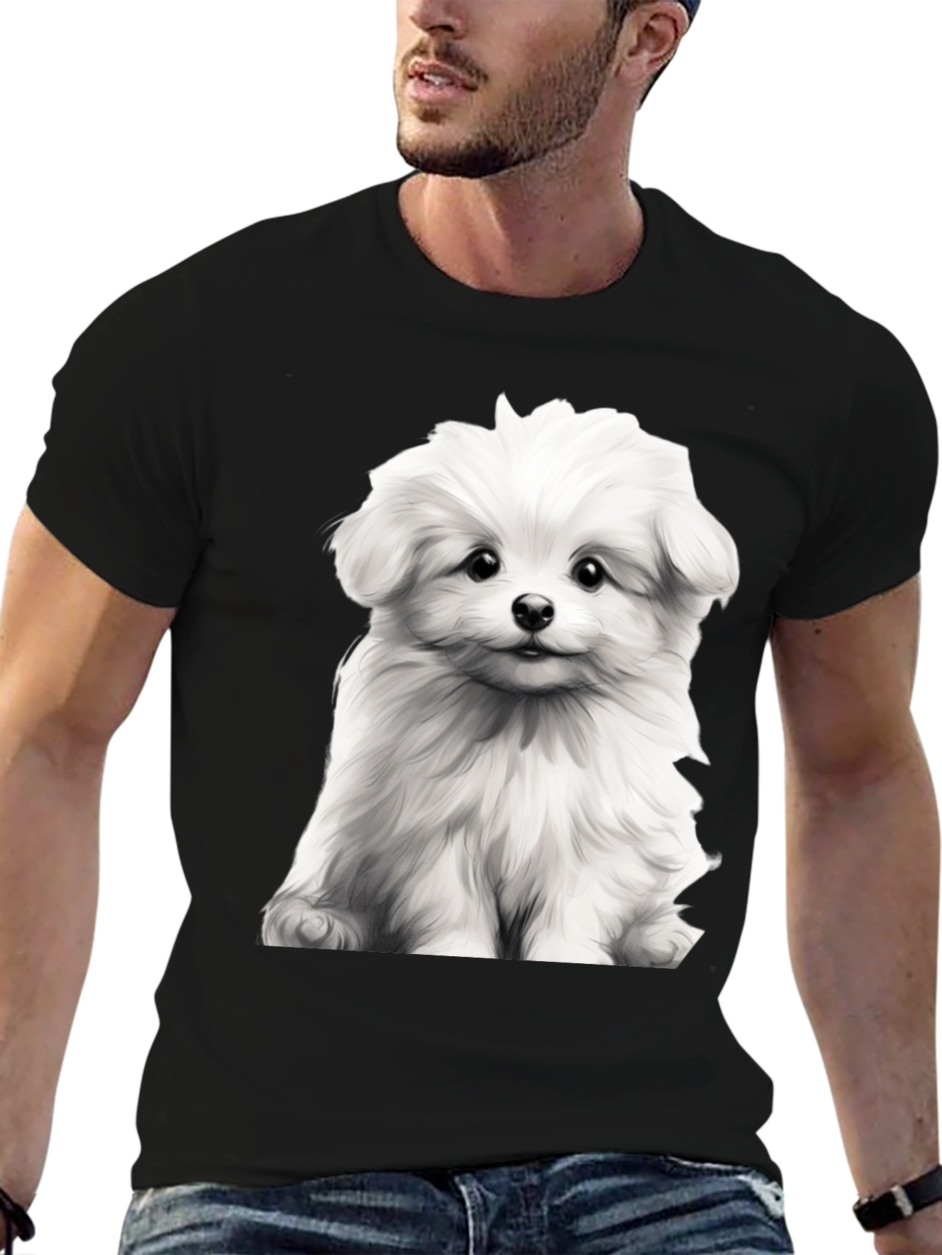 Cute Dog Graphic Black T-Shirt