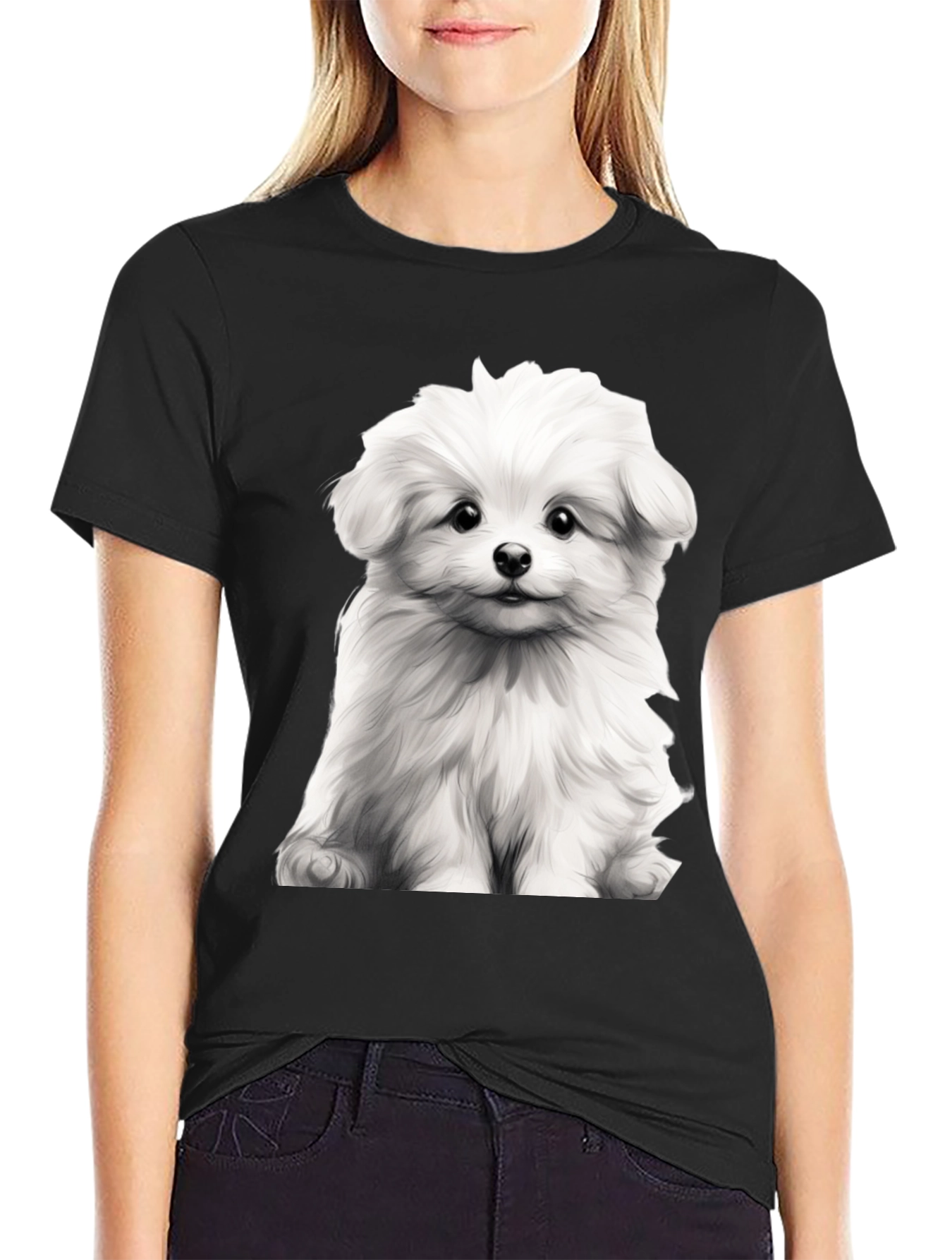 Cute Dog Graphic Black T-Shirt
