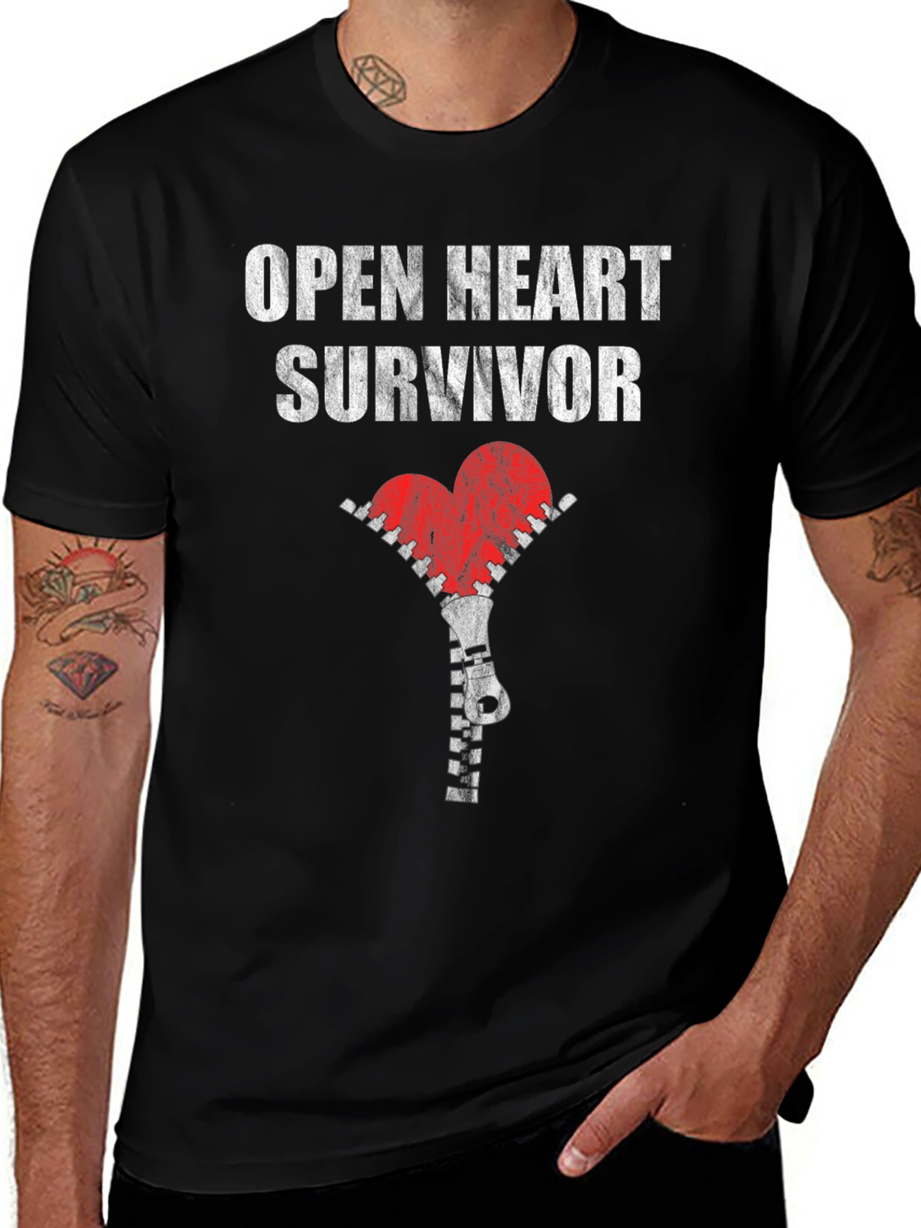Open Heart Survivor T-Shirt with Zipper Heart Graphic